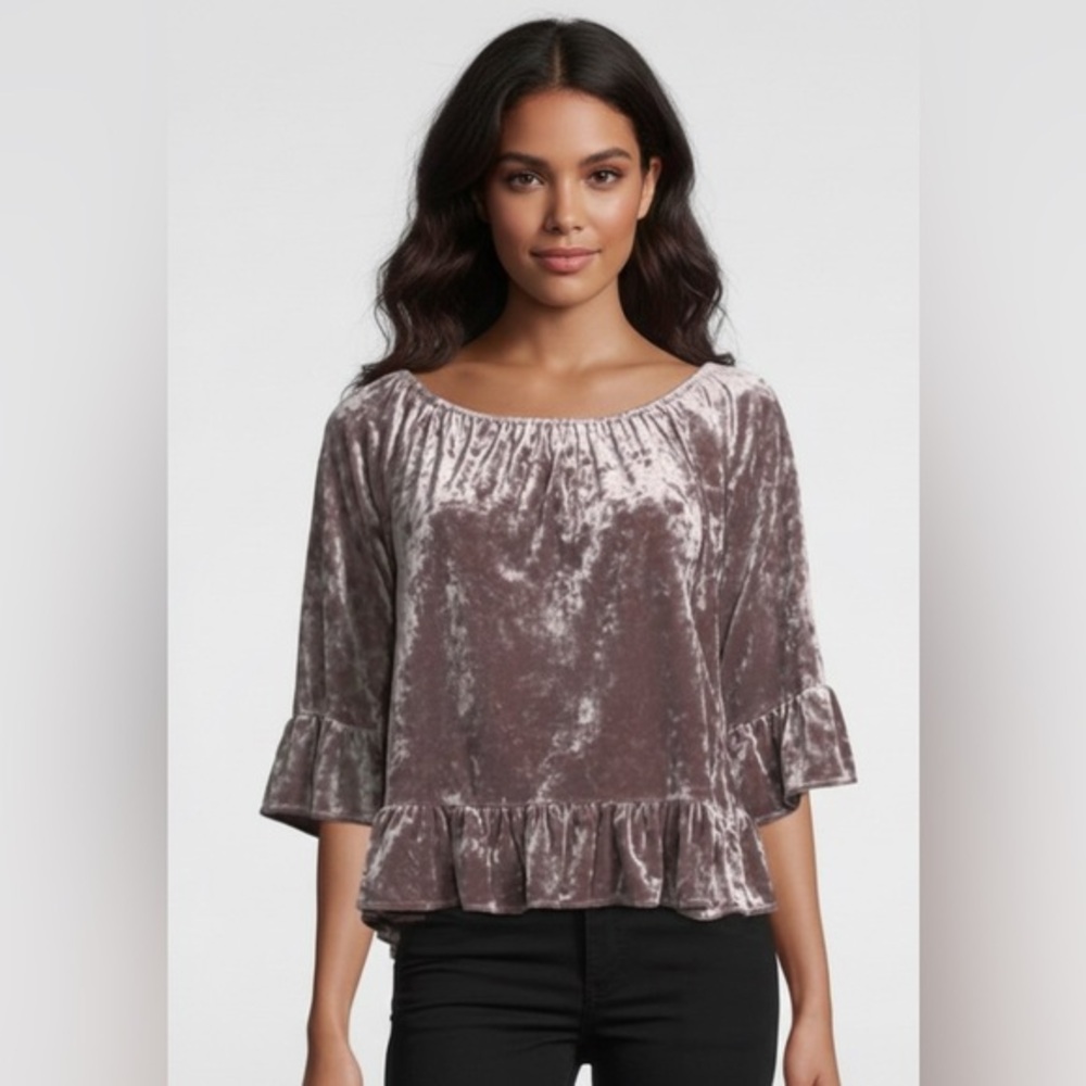 Sanctuary 3/4 Bell Sleeve Brown Peplum Top size lg